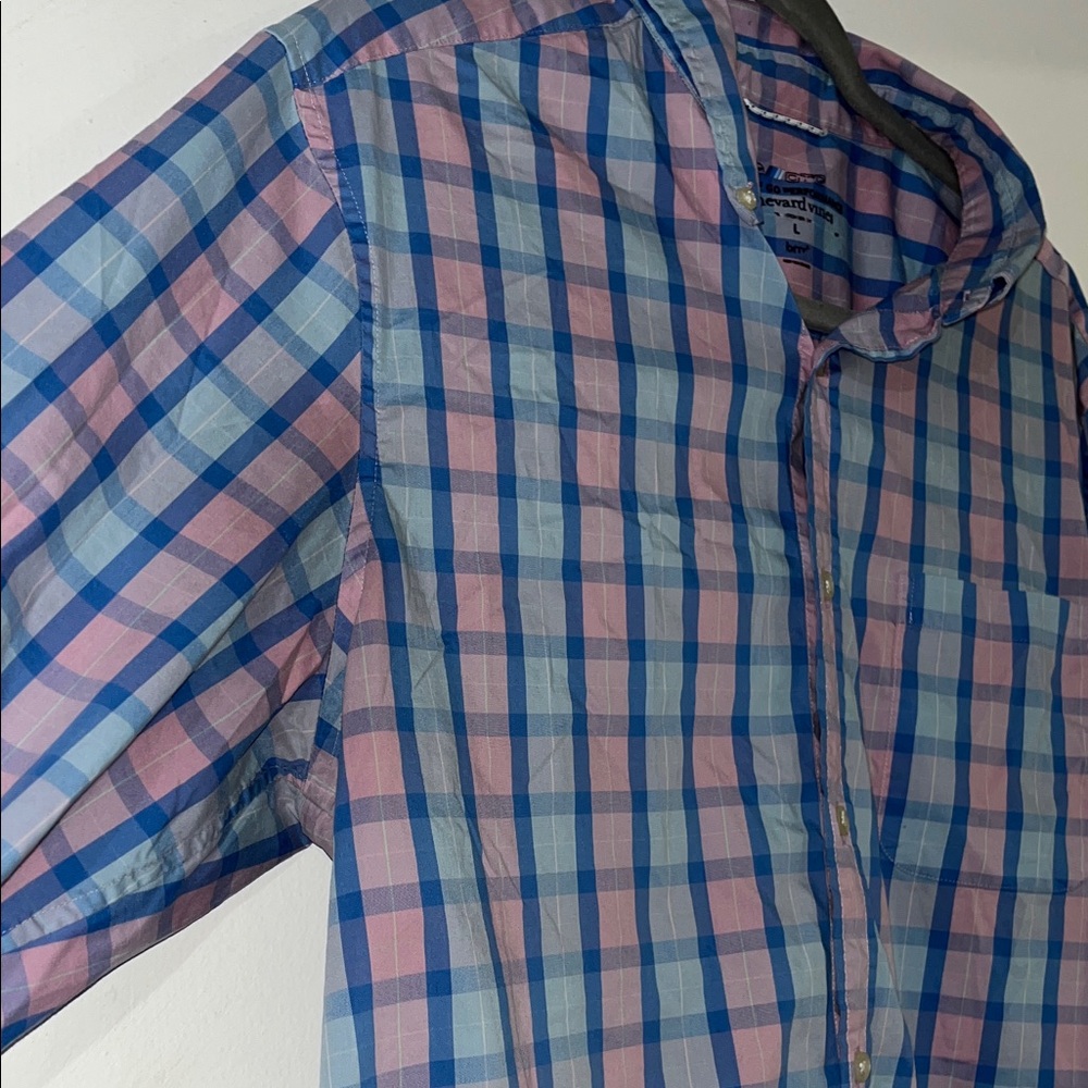 Vineyard Vines Blue and Pink Plaid Button-Down Shirt - Picture 3 of 4